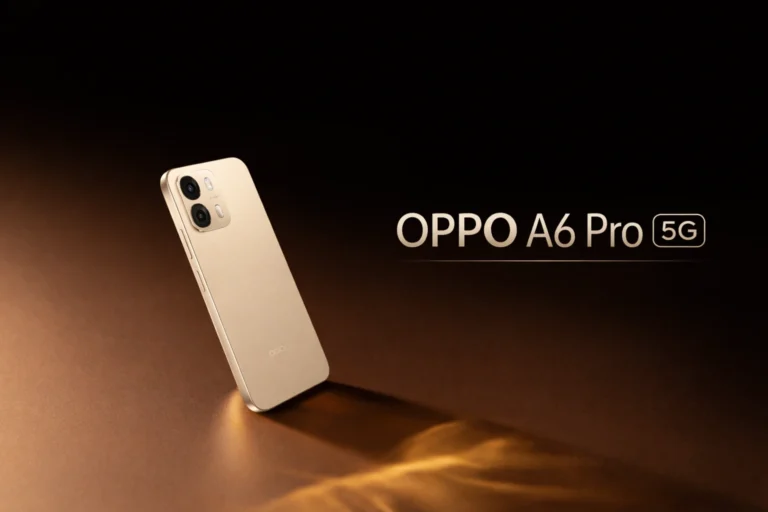Oppo A6 Pro 5G smartphone in Aurora Gold color with premium design and dual camera setup featured image for launch news in India