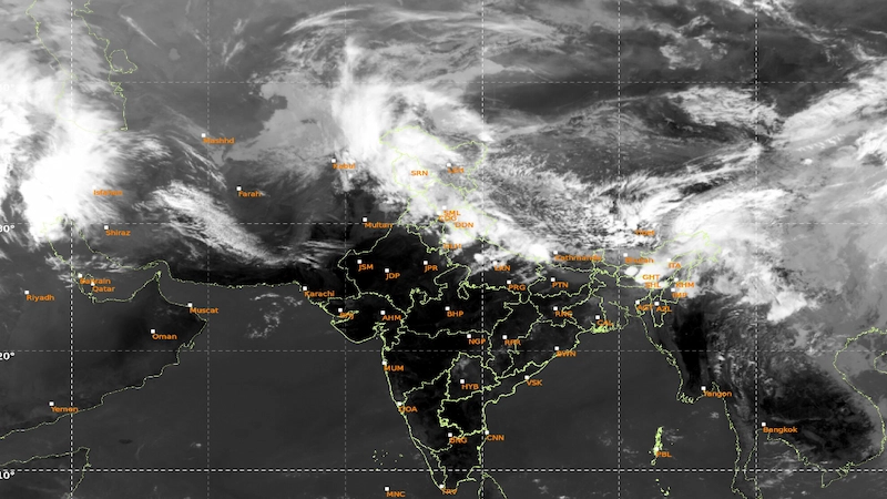 Satellite image showing weather system over North India.