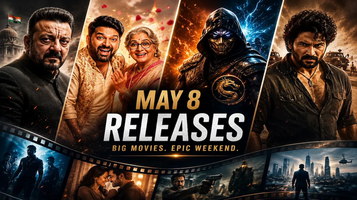 Collage of major Bollywood Hollywood and OTT releases arriving on Friday May 8 2026