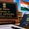 Ministry of Home Affairs India board with Indian passport and citizenship rules 2026 concept
